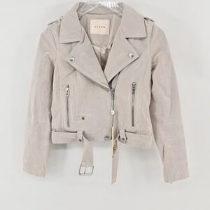 BlankNYC Suede Moto Jacket Womens Sz XS Tan Zip Front Belted Biker Soft Leather